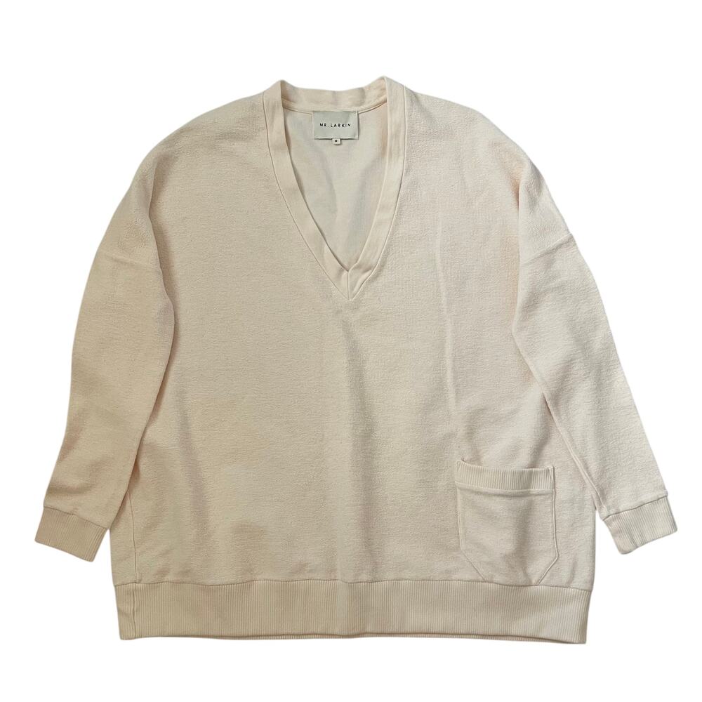 Mr. Larkin Oversized Long Sleeve V-Neck Sweater Sweatshirt - Ecru Cream - Size M